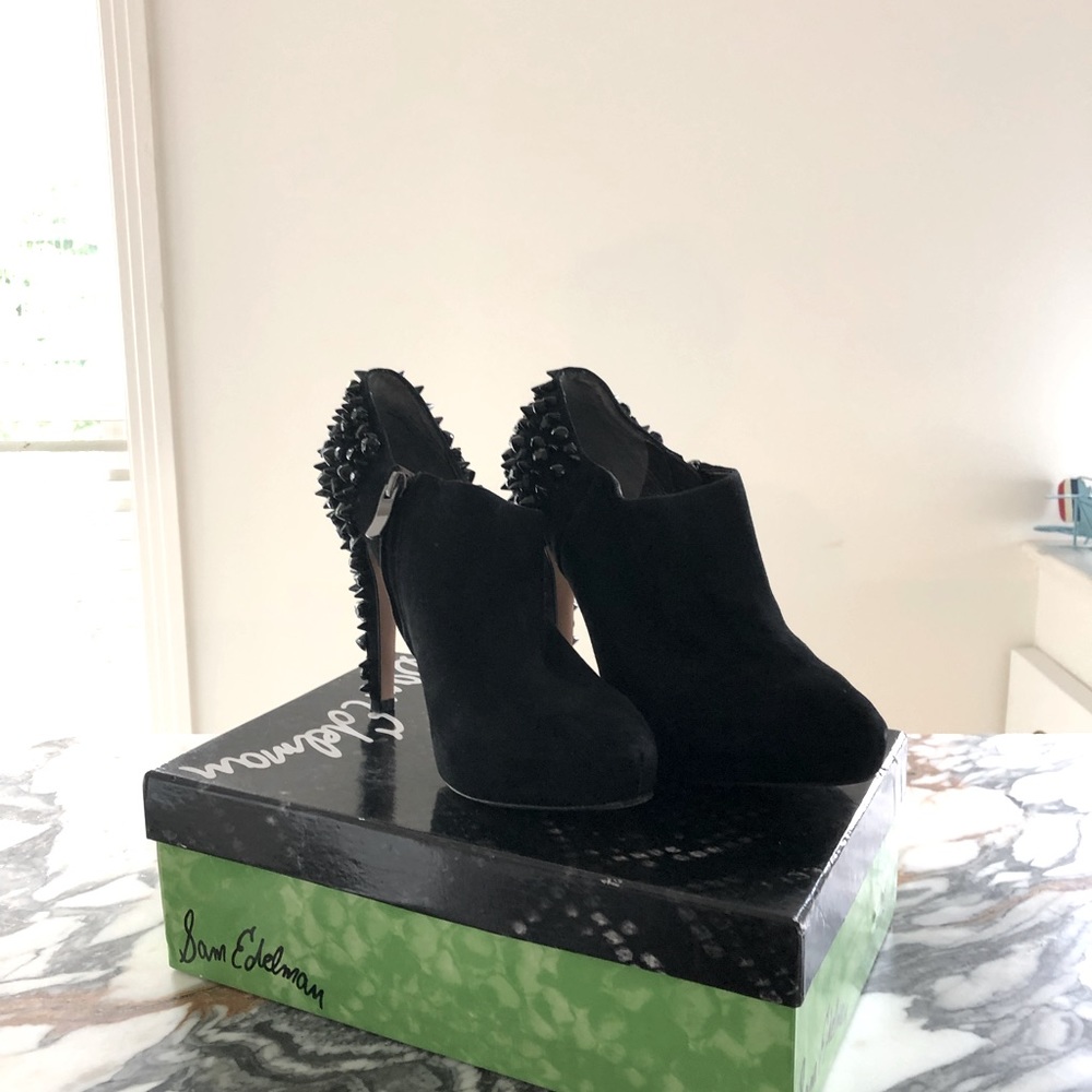 Sam Edelman black spiked suede booties! Never worn, the size was to big for me.